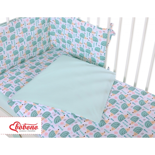 Bettwäsche Set für Babybett 3-tlg - Igel minze