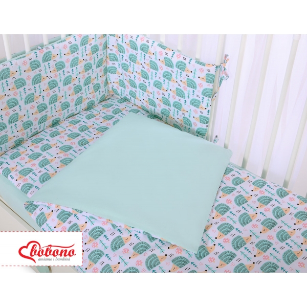 Bettwäsche Set für Babybett 3-tlg - Igel minze