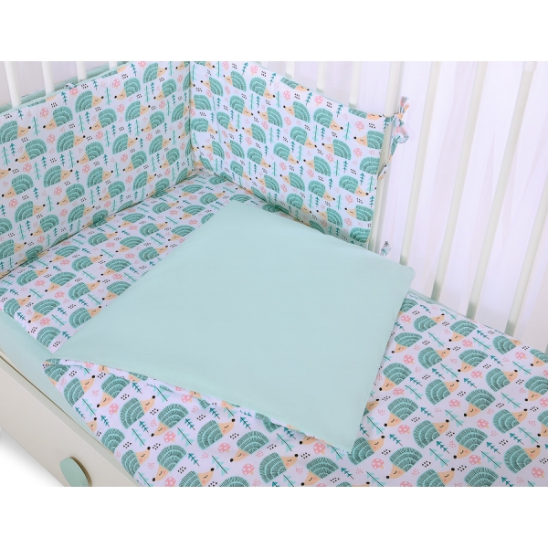 Bettwäsche Set für Babybett 3-tlg - Igel minze