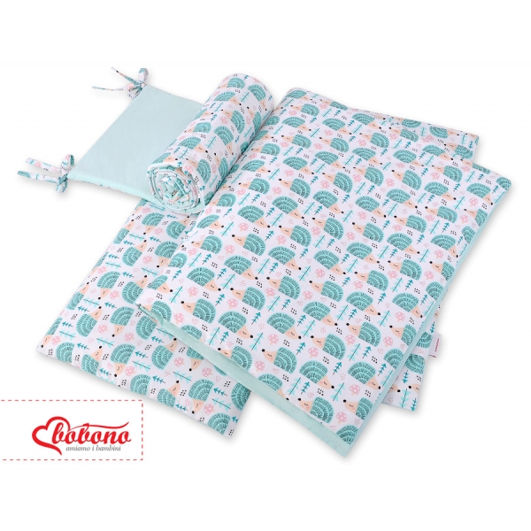 Bettwäsche Set für Babybett 3-tlg - Igel minze