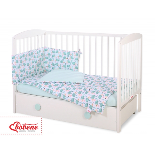 Bettwäsche Set für Babybett 3-tlg - Igel minze