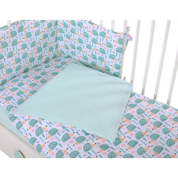 Bettwäsche Set für Babybett 3-tlg - Igel minze