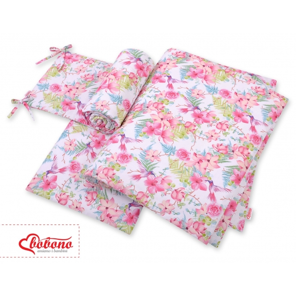 Bettwäsche Set für Babybett 3-tlg - Kolibri in Blumen