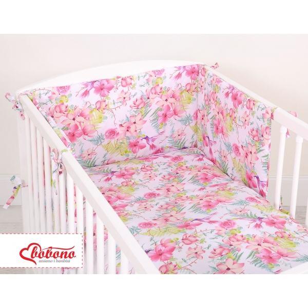 Bettwäsche Set für Babybett 3-tlg - Kolibri in Blumen