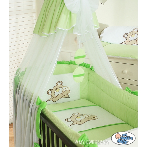Bettwäsche Set für Babybett 3-tlg (L60) - Teddy Bär Barnaba grün