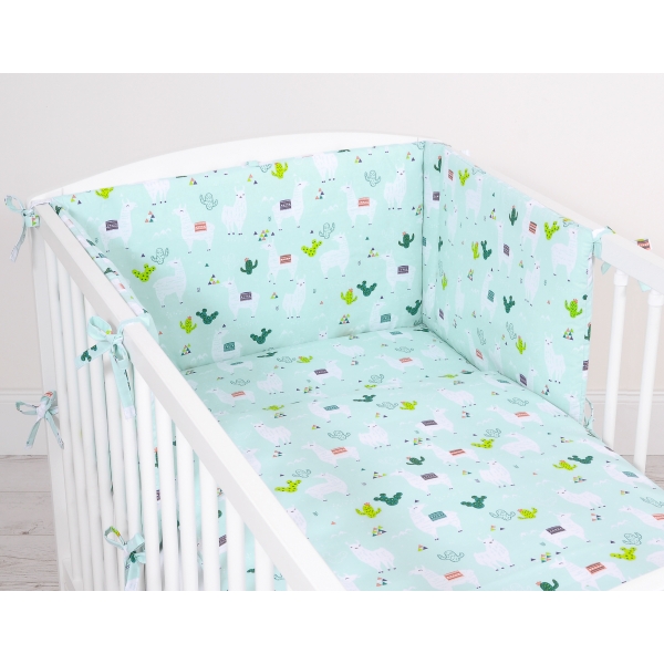 Bettwäsche Set für Babybett 3-tlg - Lamas minze