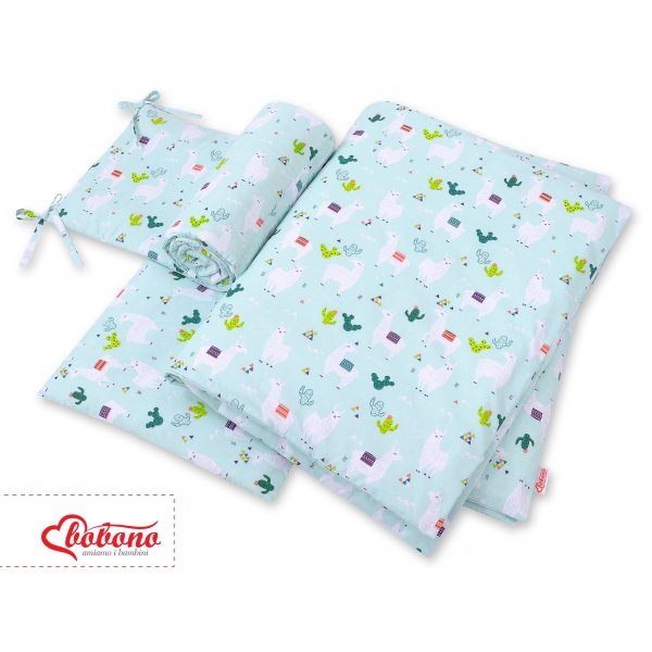 Bettwäsche Set für Babybett 3-tlg - Lamas minze