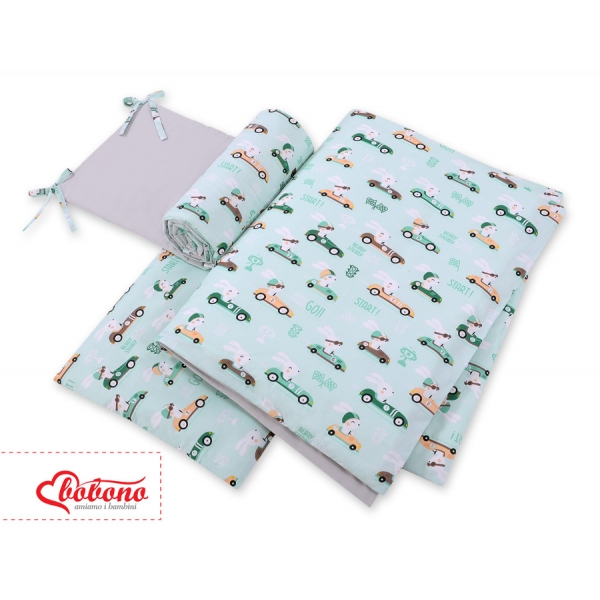 Bettwäsche Set für Babybett 3-tlg - minze Hasen