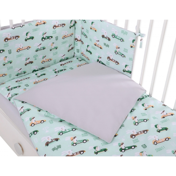 Bettwäsche Set für Babybett 3-tlg - minze Hasen