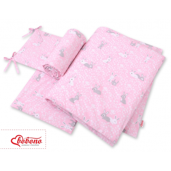 Bettwäsche Set für Babybett 3-tlg - rosa Hasen