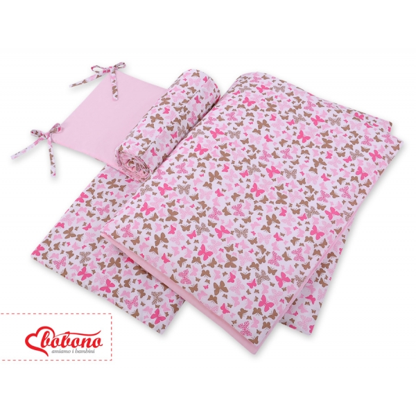 Bettwäsche Set für Babybett 3-tlg - rosa Schmetterlinge