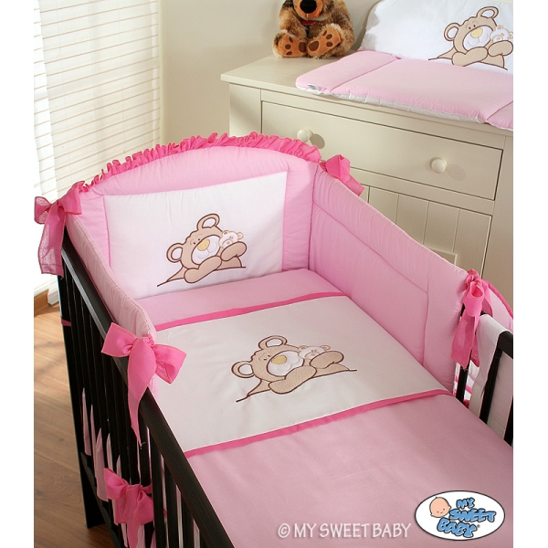 Bettwäsche Set für Babybett 3-tlg (S60) - Teddy Bär rosa