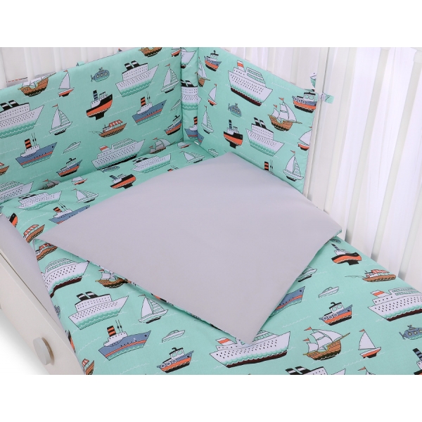 Bettwäsche Set für Babybett 3-tlg - Schiffe minze