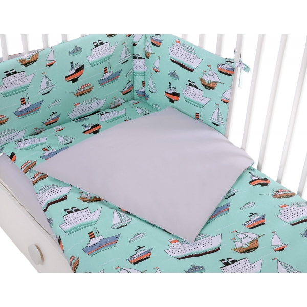 Bettwäsche Set für Babybett 3-tlg - Schiffe minze
