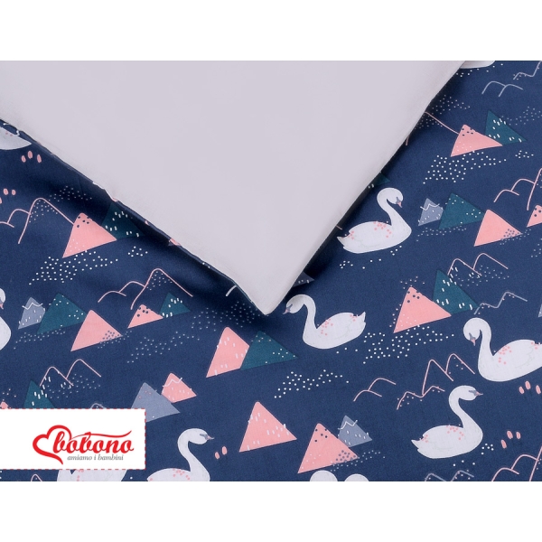 Bettwäsche Set für Babybett 3-tlg - Schwäne dunkelblau