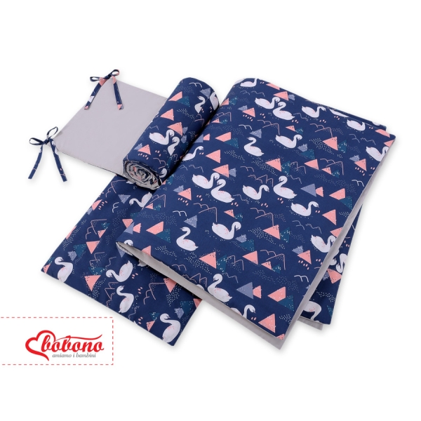 Bettwäsche Set für Babybett 3-tlg - Schwäne dunkelblau