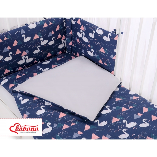 Bettwäsche Set für Babybett 3-tlg - Schwäne dunkelblau