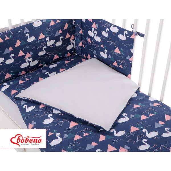 Bettwäsche Set für Babybett 3-tlg - Schwäne dunkelblau