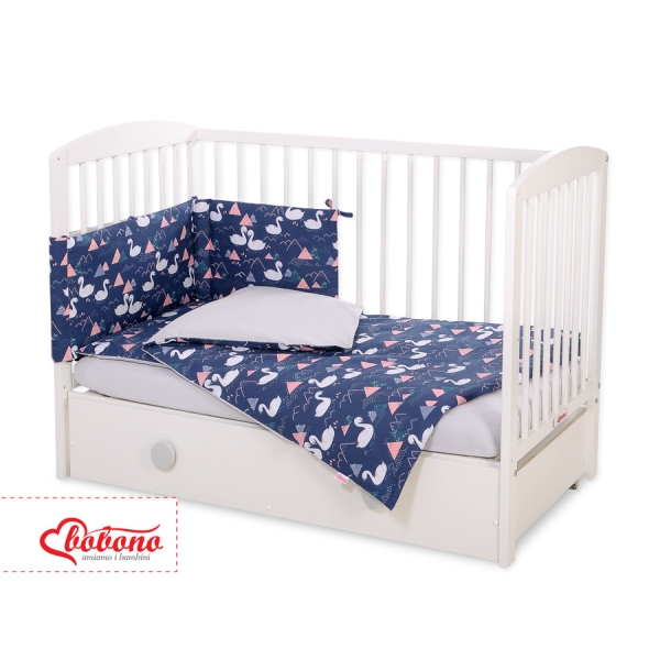 Bettwäsche Set für Babybett 3-tlg - Schwäne dunkelblau