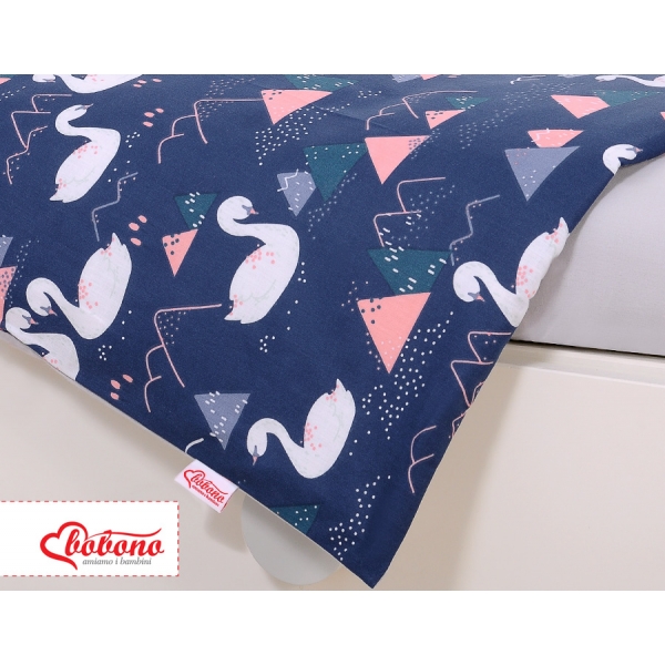Bettwäsche Set für Babybett 3-tlg - Schwäne dunkelblau
