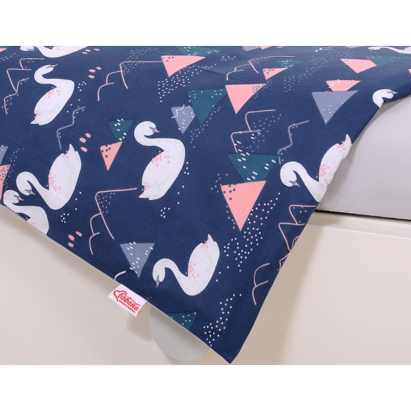 Bettwäsche Set für Babybett 3-tlg - Schwäne dunkelblau
