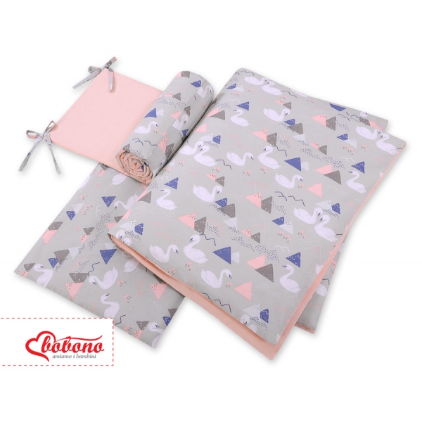 Bettwäsche Set für Babybett 3-tlg - Schwäne grau
