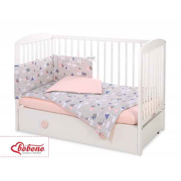 Bettwäsche Set für Babybett 3-tlg - Schwäne grau