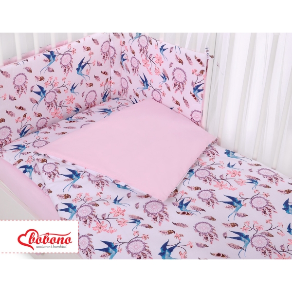 Bettwäsche Set für Babybett 3-tlg - Schwalben blau