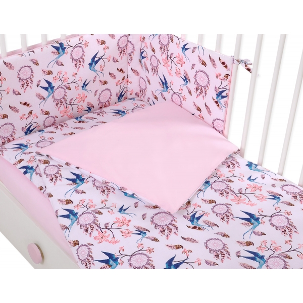 Bettwäsche Set für Babybett 3-tlg - Schwalben blau