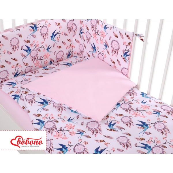 Bettwäsche Set für Babybett 3-tlg - Schwalben blau