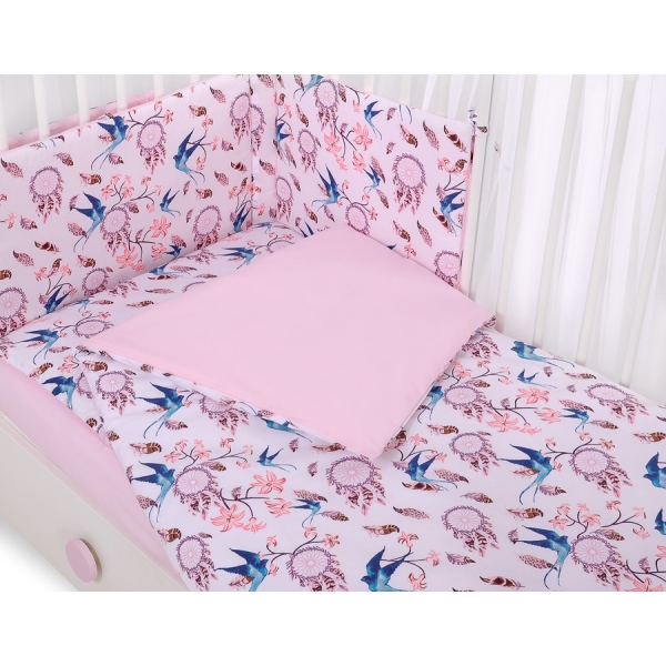 Bettwäsche Set für Babybett 3-tlg - Schwalben blau
