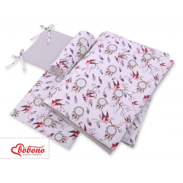 Bettwäsche Set für Babybett 3-tlg - Schwalben rosa