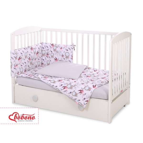 Bettwäsche Set für Babybett 3-tlg - Schwalben rosa