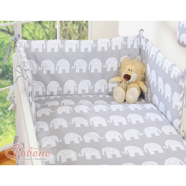 Bettwäsche Set für Babybett 3-tlg - Simple Elefanten grau