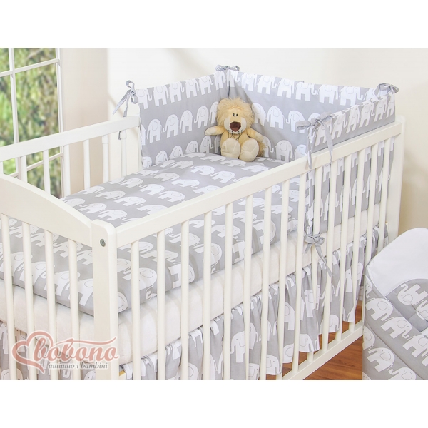 Bettwäsche Set für Babybett 3-tlg - Simple Elefanten grau