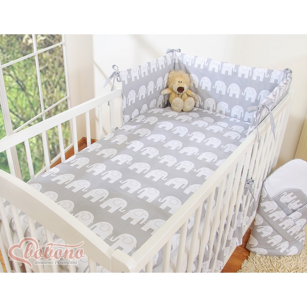 Bettwäsche Set für Babybett 3-tlg - Simple Elefanten grau
