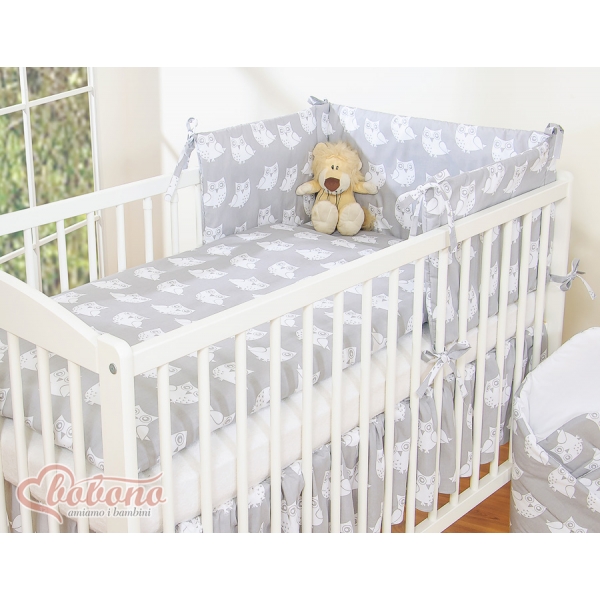 Bettwäsche Set für Babybett 3-tlg - Simple Eulen grau