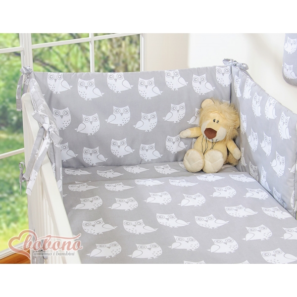 Bettwäsche Set für Babybett 3-tlg - Simple Eulen grau