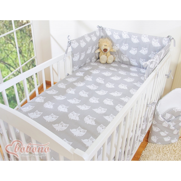 Bettwäsche Set für Babybett 3-tlg - Simple Eulen grau