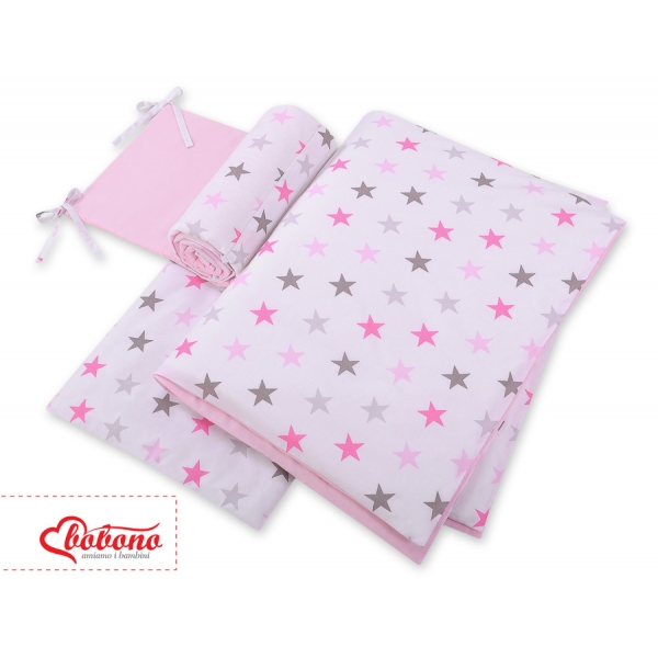 Bettwäsche Set für Babybett 3-tlg - Sternen grau - rosa/rosa