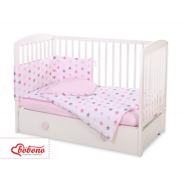 Bettwäsche Set für Babybett 3-tlg - Sternen grau - rosa/rosa
