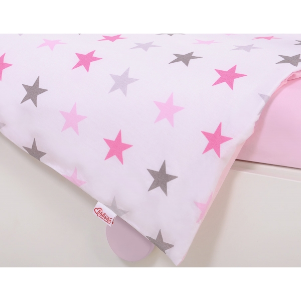 Bettwäsche Set für Babybett 3-tlg - Sternen grau - rosa/rosa