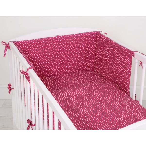Bettwäsche Set für Babybett 3-tlg - weinrote Sternchen