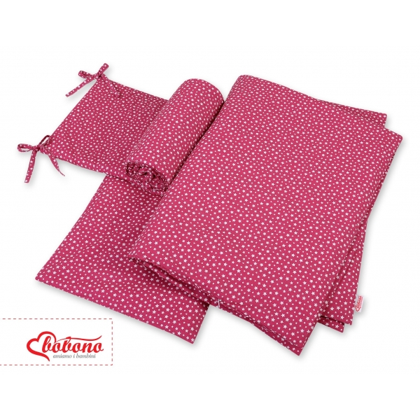 Bettwäsche Set für Babybett 3-tlg - weinrote Sternchen