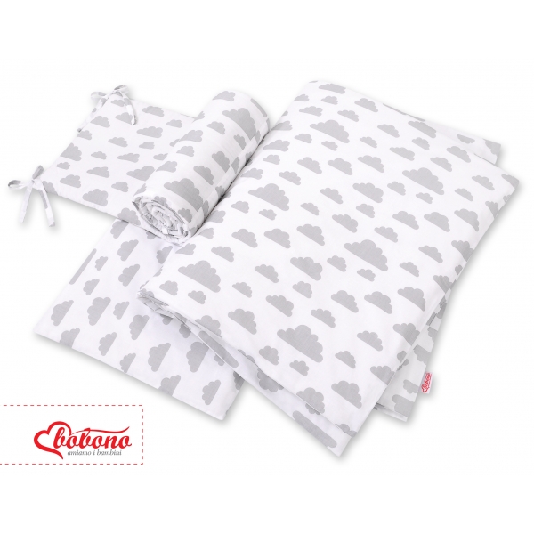 Bettwäsche Set für Babybett 3-tlg - Wolken grau