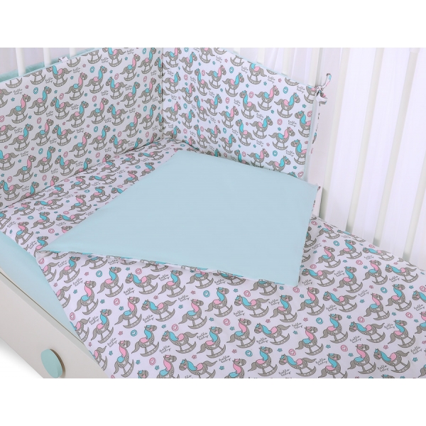 Bettwäsche Set für Gitterbett 3-tlg - Schaukelpferde