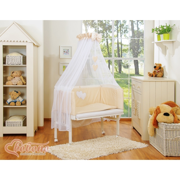 Bettwäscheset 6-tlg für Beistellbett FABIO - Hängende Herzen Beige-Punktemuster