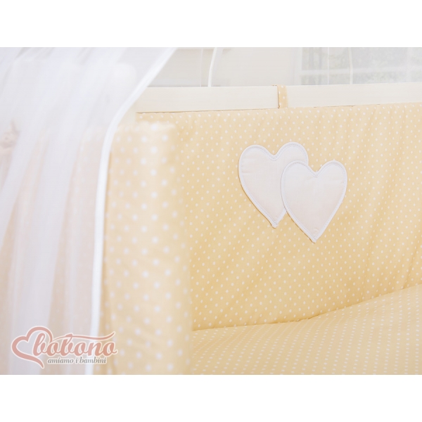 Bettwäscheset 6-tlg für Beistellbett FABIO - Hängende Herzen Beige-Punktemuster