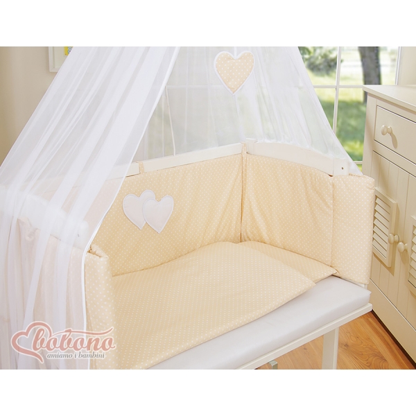 Bettwäscheset 6-tlg für Beistellbett FABIO - Hängende Herzen Beige-Punktemuster