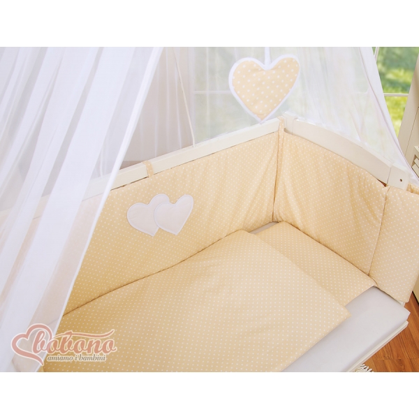 Bettwäscheset 6-tlg für Beistellbett FABIO - Hängende Herzen Beige-Punktemuster